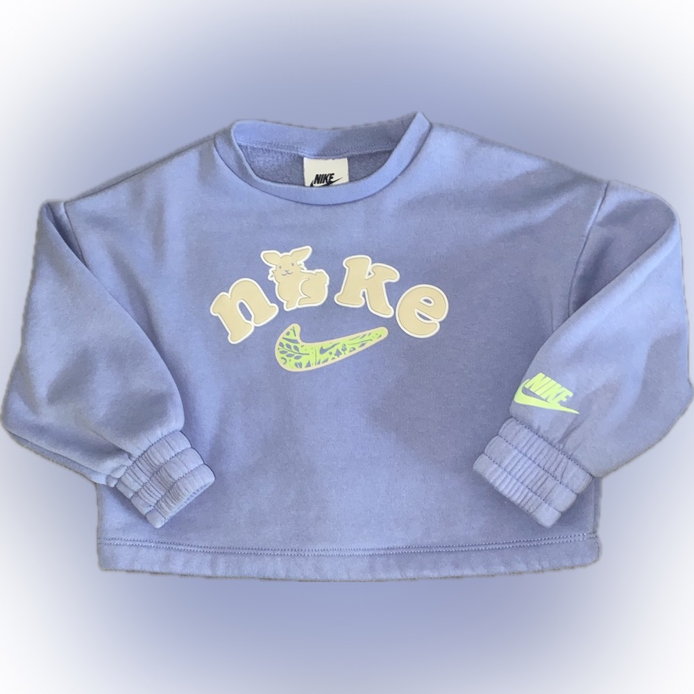 Nike Toddler Girl Periwinkle Sweatshirt with Bunny and Neon, 2T